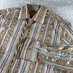 Luchiano Visconti Shirt Mens Size Medium Tan Orange Stripe Long Sleeve Button Up